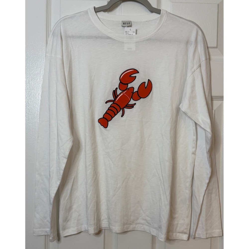 KULE Women's The Boyfriend Long‎ Sleeve Tee - Lobster - Medium, NWT